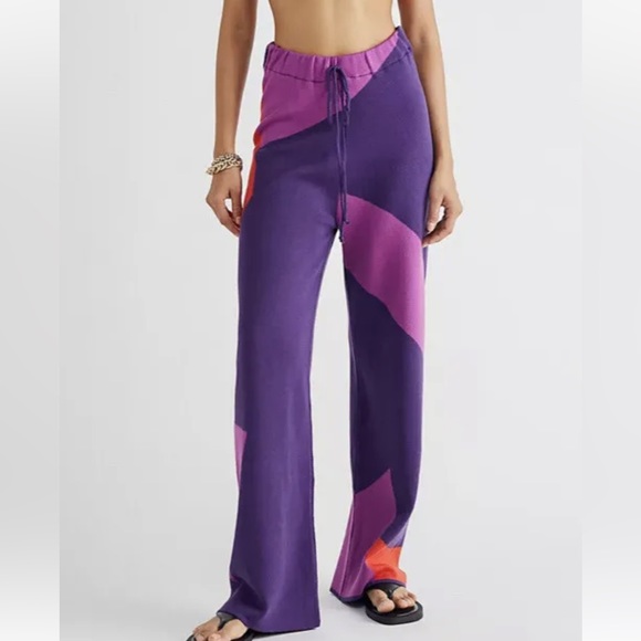 New Hosbjerg x Free People Corsa Colorblock S Purple Pink Intarsia Knit Wide-Leg - Picture 17 of 17